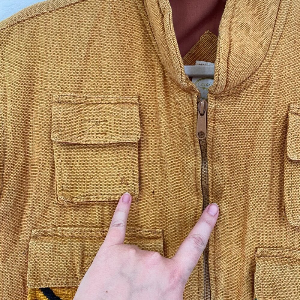 Vintage Mexican Style Embroidered Cotton Vest Mustard Yellow - Picture 3 of 9